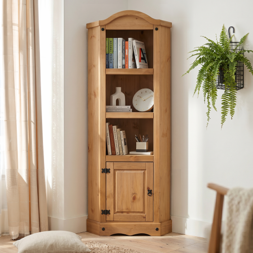 Mercers Furniture Corona Corner Display Unit Bookcase Solid Pine Furniture