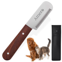 AmerÒ Dog Stripping Knife – Right Handed Grooming Tool for Dogs, Ergonomic Wooden Handle, Hand Stripping Knife for Border Terrier & Wire Coa