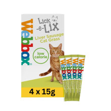 WEBBOX Lick-e-Lix Cat Treats, Liver Sausage & Cat Grass Yoghurt Snack, 4 x 15g Sachets - 1 PACK