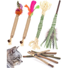 ERKOON Cat Toy, 10 pcs Kitten Chew Stick Catnip Sticks for Cat, Cat Dental Feath
