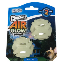 Chuckit! Air Glow Fetch Ball Small – Glow in the Dark Interactive Breathable Rubber Dog Toy, Compatible with Launcher (Pack of 2)