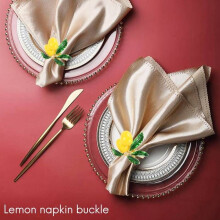 Napkin Rings Set of 8, Lemon Wedding Napkin Holders, Gold Napkin Buckles for Party Decorations