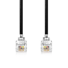 Telecomkabel | RJ10 mannelijk | RJ10 mannelijk | 5,00 m | Kabeluitvoering: Opgerold | Kabeltype: RJ10 | Zwart