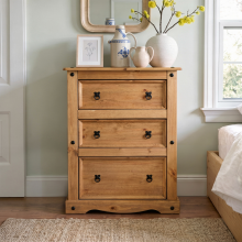 Corona 3 Drawer Wide Chest Of Drawers Solid Wood Pine Wooden Bedroom