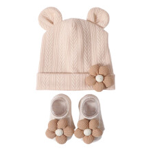 Baby-Mütze und Socken-Set, weich, angenehm zu tragen,-Beige