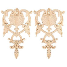 2 PCS Wood Carved Onlays Appliques Unpainted Solid Wood