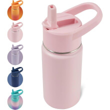12oz Kids Water Bottle for School Boys&Girls, Leak-Proof Toddler Water Bottle, Stainless Steel Vacuum Insulated Bottle with Straws Lids, Aurora