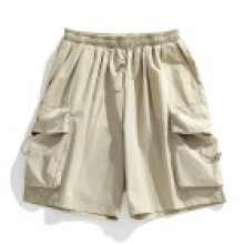 (Light Khaki,XL)Hanlu Herren Funktionelle Cargo Shorts mit Kordelzugbund für Jugend Streetwear