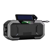 Hand Crank Solar Radio -Compatible Speaker Emergency LED Flashlight Power Bank Audio Device Dark Grey