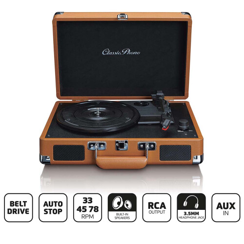 Platine vinyle valise avec 2 haut-parleurs intégrés Marron