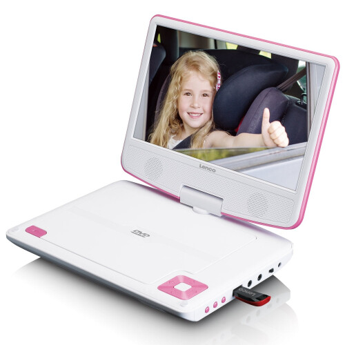 Lecteur DVD portable 9" avec casque USB et support de montage Rose 1