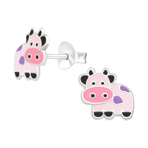 Light pink Cow 925 Sterling Silver Ear Studs