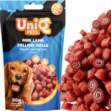 Hundegodbidder Sushi Rolls med Lam og Torsk (90%) UniQ Pets 80g