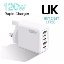 120W PD Fast Charger Adapter Plug UK 2 USB and 3 Type C For Mobile Phone