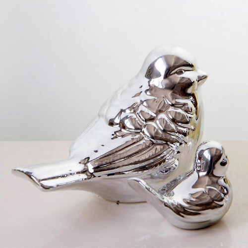 (L, Silver) 2x Ceramic Decor Bird Display Nordic Style Bedroom Home Office Decor S 1