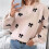 Damen-Pullover mit Y2K-Print, Rundhalsausschnitt, Lange Ärmel, Überschnittene Schultern, Strickpullover Khaki S 3