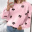 Damen-Pullover mit Y2K-Print, Rundhalsausschnitt, Lange Ärmel, Überschnittene Schultern, Strickpullover Rosa S 3
