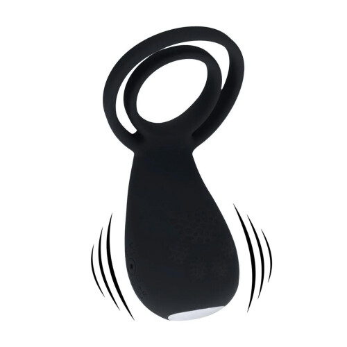 Vibrerende penis- og ballering med potestimulator - Sort