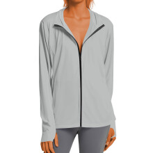Women's Sun Shirts Zip Up Hoodie Long Sleeve Ice-Light gray M