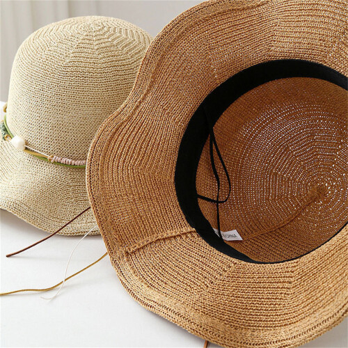 Soft Knit Fabric Sun Hat With Full Coverage-Apricot rice 1