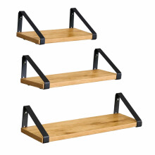 Loft væghylder 3 stk. hængende eg sort metal til stue 40x12x11 BEGRYF