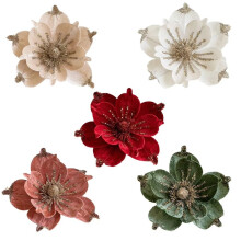 5 Peças Glitter Flower Artificial Christmas Flowers Hanging Xmas Home WeddingParty Tree Decoration