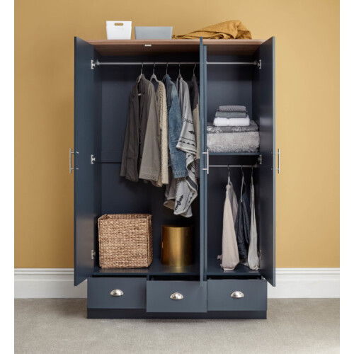 Kendal 3 Door 3 Drawer Wardrobe Slate Blue 1