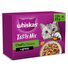 WHISKAS TASTY MIX Adult Wet Cat Food in Gravy 12x85g Chefs Choice (Pack of 4)