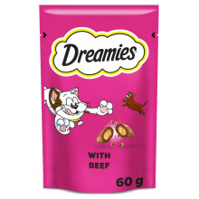 DREAMIES - Tempting Cat Treats - 8 x 60 g - Beef - Multipack Biscuits - 8 Pouche