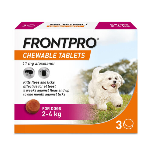 FRONTPRO Chewable Tablets Flea & Tick Treatment for Dogs (2–4kg) 3 Pack