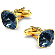 Guldmanchetknapper til mænd og kvinder - Valentinsdag, fødselsdag, jubilæumsgave - 925 sølv, 24 karat forgyldt - Denimblå