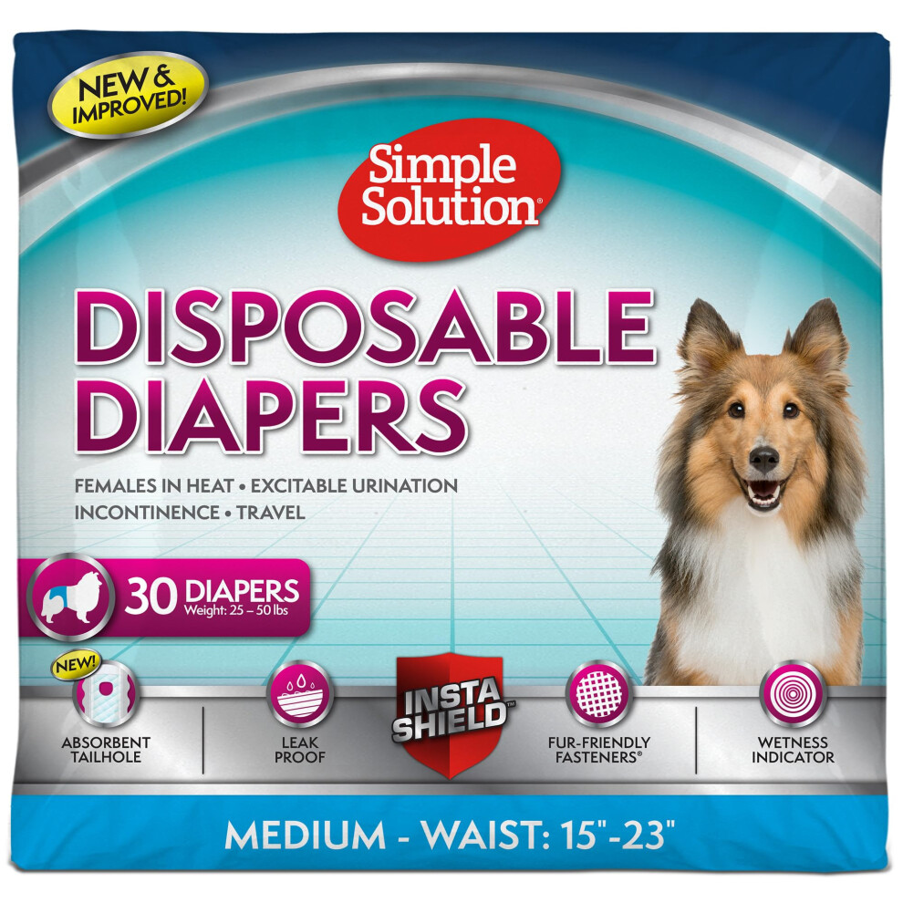 Simple Solution Disposable Dog Diapers For Female Dogs, True Fit, Absorbent, Leak Proof With Wetness Indicator, Puppy & Doggie Period Pad An