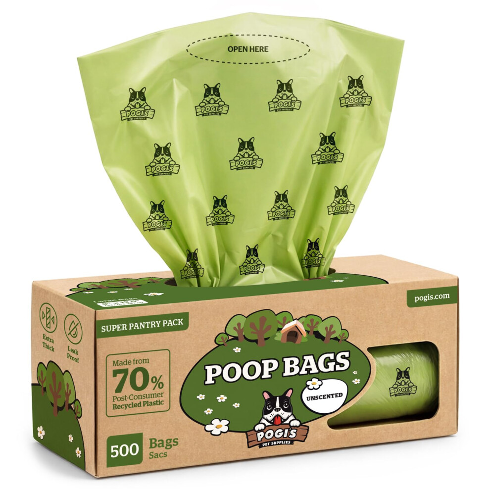 Pogi's Pet Supplies Pogi's Dog Poo Bags – Large, Leak-Proof Dog Waste Bags For Yard Or Home Use, Unscented (Single Roll, 500-Count)