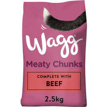 Wagg Meaty Chunks Complete Dry Adult Dog Food Beef 2.5kg (Pack of 4) - Meaty & D