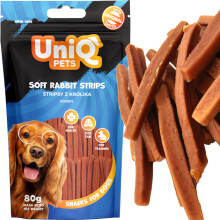 Delikatess, snack til hunde Kaninstrimler UniQ Pets 80g