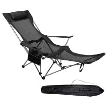 (Black, 1) Folding Recliner Camping Chair, Adjustable with Footrest, Headrest, Cupholder, Lightweight & Portable,
