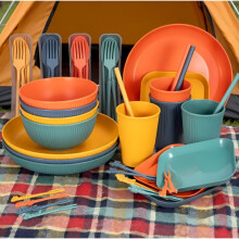 (52pcs) 52 piece kitchen supplies set, featuring lightweight and colorful plates, bowls, cups, forks, spoons, and chopsticks,