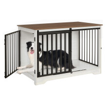 Hzuaneri Dog Crate Furniture, 100 cm Double Door Wooden Dog Crate with Barn Door, Indoor Kennel, End Side Table Animal Crates for Small Medi