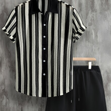 (Black And White, 38) New Men'S Solid Color Casual Suit, Easy Fashion Trendy Striped Patchwork, Comfortable And Breathable, Daily Versatile