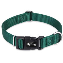 Hyhug Design Classic Basic Nylon Dog Collar, Can Install Dog Tag (Small, Dark Green)