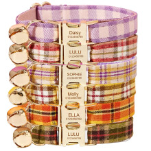 Personalized Cat Collar, Engraved Name and Phone Number, Adjustable Soft Fabric, Secure Metal Buckle (Plaid)