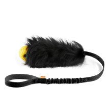 HOWGO Bungee Dog Toy, 100% Sheepskin Tug Rope (Black, w/rubber ball)