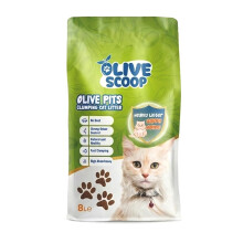 OLIVE SCOOP Natural Clumping Dust Free Cat Litter 6kg (8L) 1 Pack, Olive Pits, Fast Odour Control, Biodegradable for Multi Cat Households