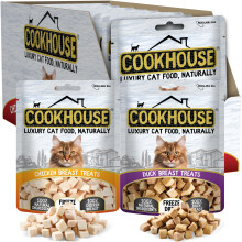 COOKHOUSE 100% Chicken Breast / 100% Duck Breast Freeze Dried Luxury Cat Treats - 12 x 10g Bags - 100% Natural - Grain Free - High Protein -