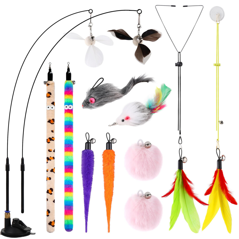 Photos - Cat Toy Soarer 4-in-1 Interactive Cat Feather Toys,12Pcs Durable Fishing Pole Cats Feathers Toy Replacements,Enhanced Suction Cup Ca