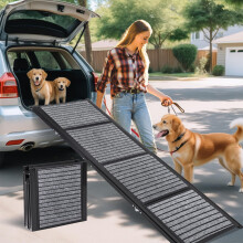 Longest 180cm & Widest 50cm Folding Dog Car Ramp for Large Dogs, Portable Pet Stair Ramp with Non-Slip Rug Surface, Extra Wide & Long Dog St