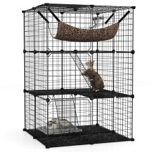 Maxmass Large Cat Cage, Indoor DIY Cat Enclosure with Hammock, Ladders, Doors, Sky Window, Detachable Metal Wire Cat House Pet Shelter Crate Pet Kenn