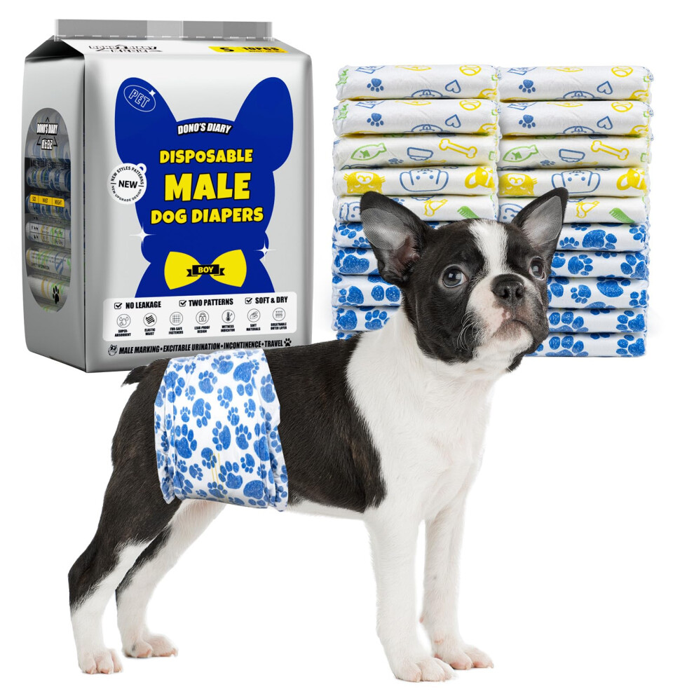 Dono Dog Nappies Male, 60 Pcs, Puppy Nappies For Incontinence, Dog Belly Bands, Wetness Indicator, Super Absorbent, Leak-Proof, Suitable For