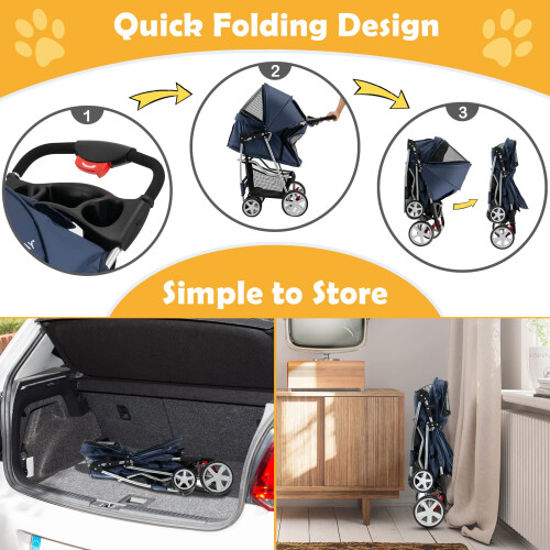 Maxmass Travel Pet Stroller, Foldable Small Medium Sized Dog Cat Trolley with St 2