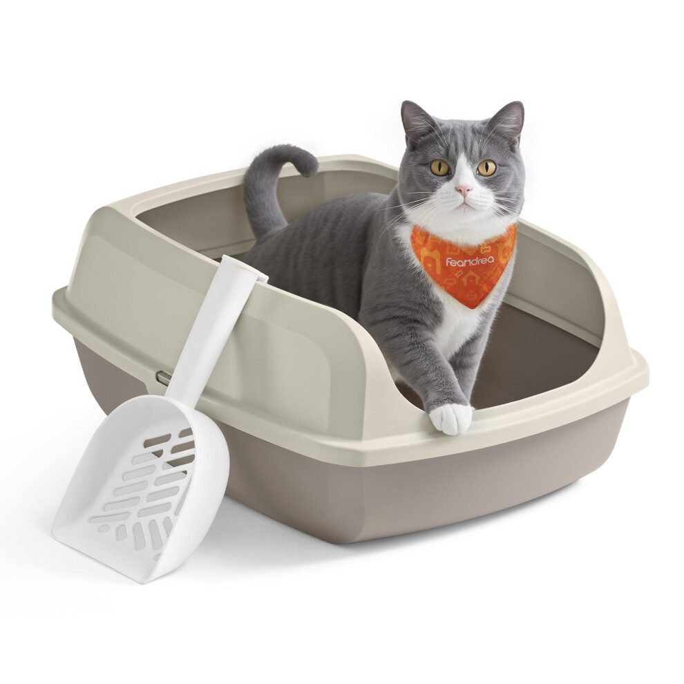 Feandrea High Sided Cat Litter Tray, Xl Open Top Litter Box With Scoop, For Kitt